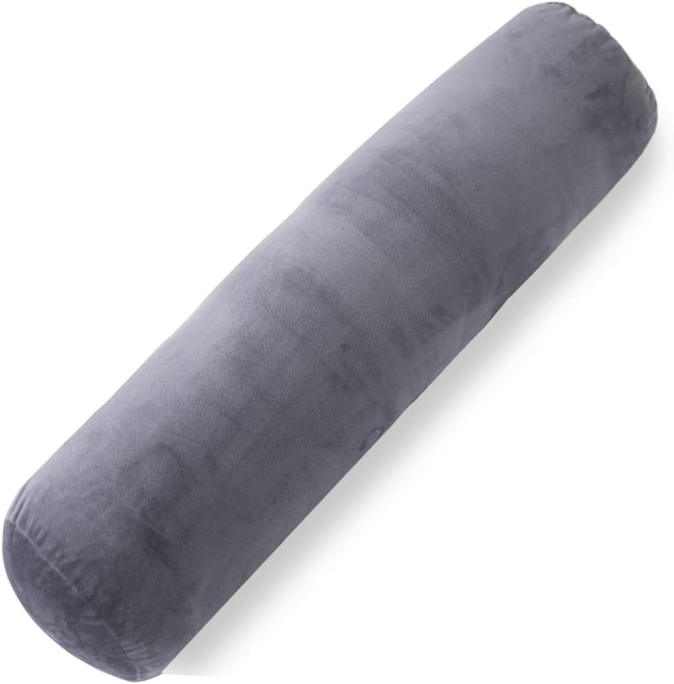 1 MIDDLE ONE Body Pillow for Adults, Bolster Pillow with Removable Velvet Cover, Long Round Cervical Roll Pillow, 35 x 7.87 Inches, Grey