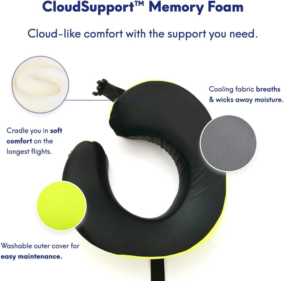 Cushionlab C CUSHION LAB Travel Pillow, Award-Winning Patented Ergonomic Design for Chin & Neck Support Memory Foam Neck Pillow, Compact Ai…