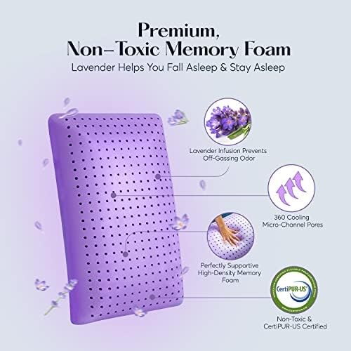 Sutera Cooling Lavender Zen Memory Foam Pillow for Sleeping - Essential Lavender Oil Infused, Cooling Pillow with Neck, Shoulder and Back S…
