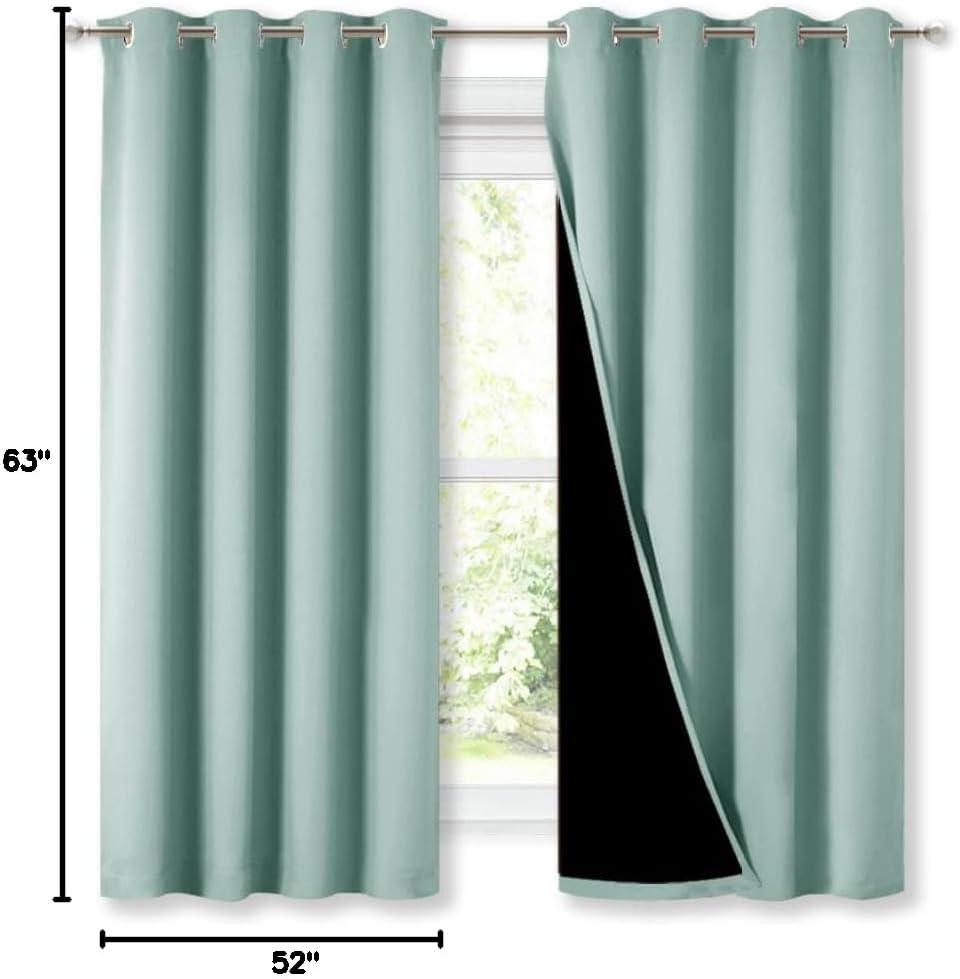 Nicetown Aqua Blue 100% Blackout Lined Curtains, 2 Thick Layers Completely Blackout Window Treatment Thermal Insulated Drapes for Kitchen/B…