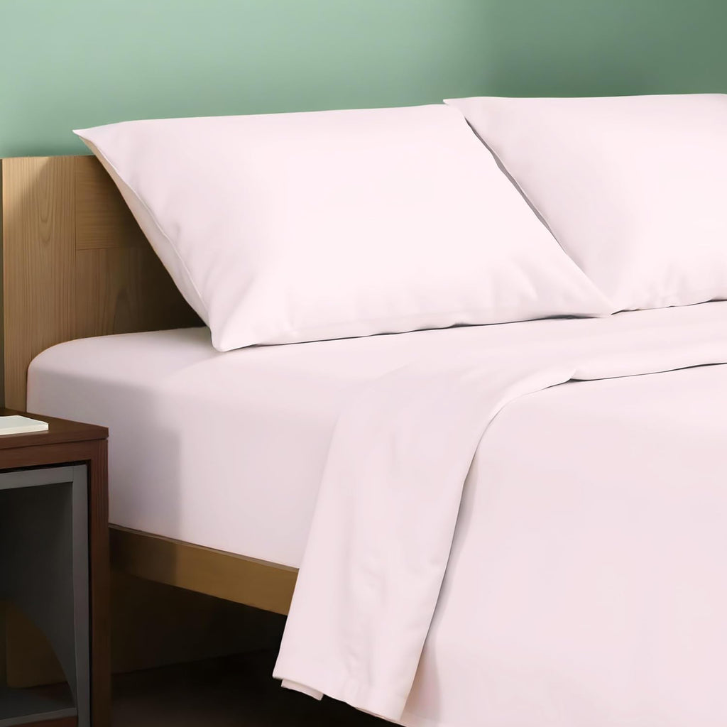TEXAS LINEN CO. 100% Organic Cotton Queen Percale Sheet Set - Blush Cotton Percale Sheets Queen, 4 Piece Percale Sheets Queen Size…