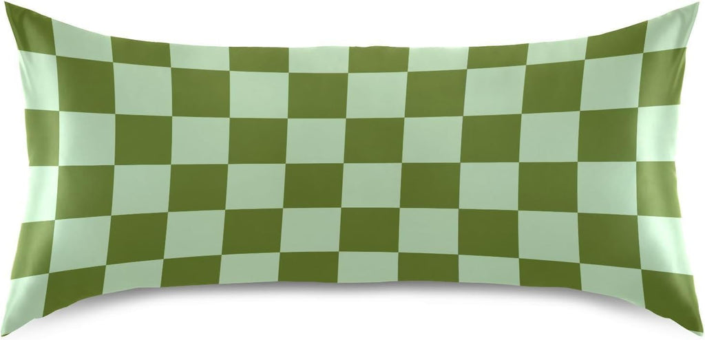 Checkerboard Green Plaid Print Pillow Covers Silk Pillowcase for Hair and Skin Breathable Soft Satin Pillowcase Queen Size Pillow Case…