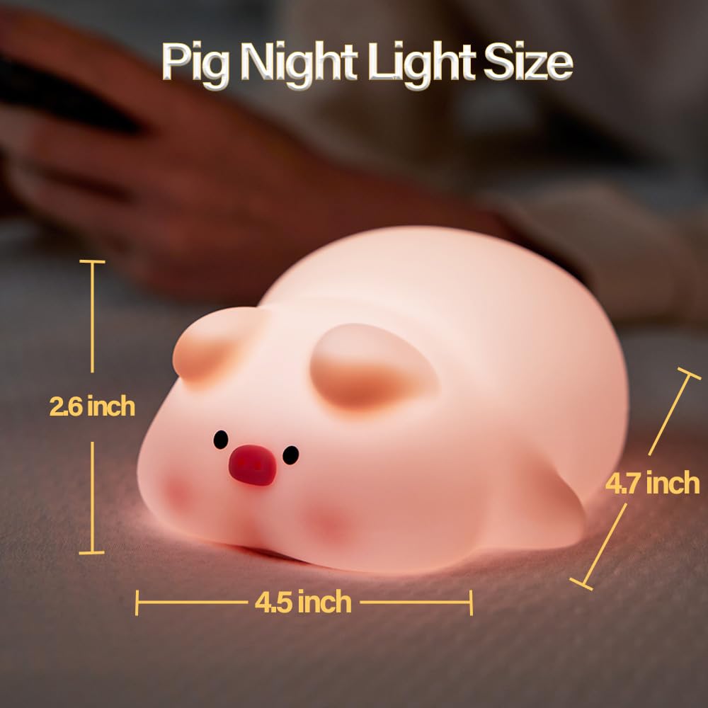 Cute Pig Night Light, 3 Level Dimmable Nursery Nightlight, Kawaii Lamps Squishy Silicone Rechargeable Touch Lamp, Best Gift for Kids…