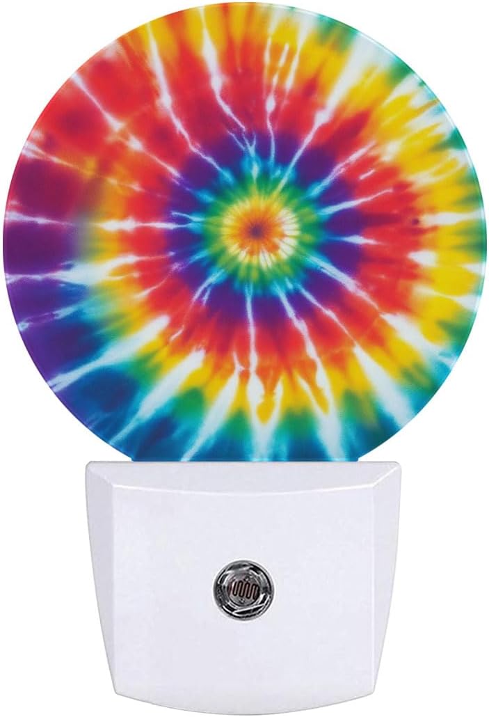 Rainbow Tie Dye Night Light Plug Into Wall Auto Led Sleep Round Lamp for Living Room Hallway Stairs