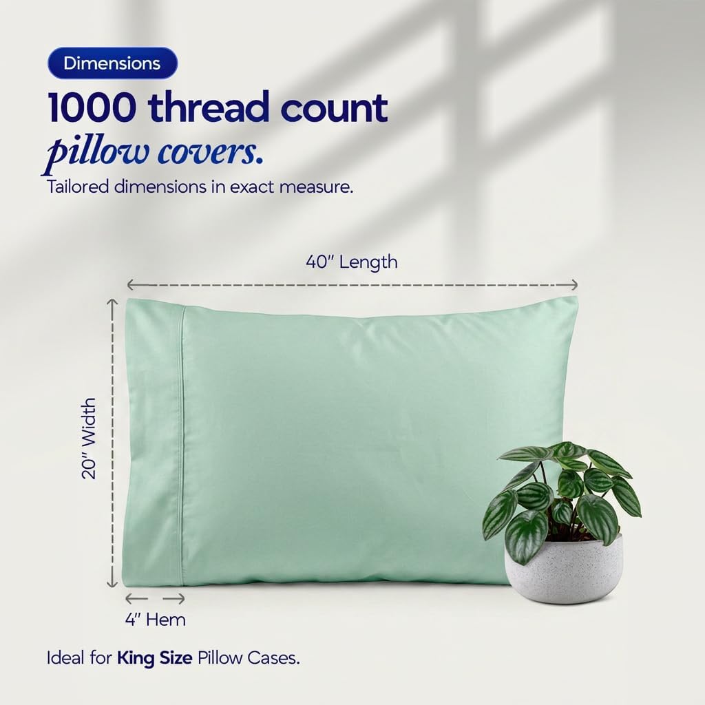 1000 TC Pillowcases Set of 2 100% Egyptian Cotton Pillow Cases with Long Staple Cotton & Sateen Weave, Silky Soft Hotel Like Bed Pillow…