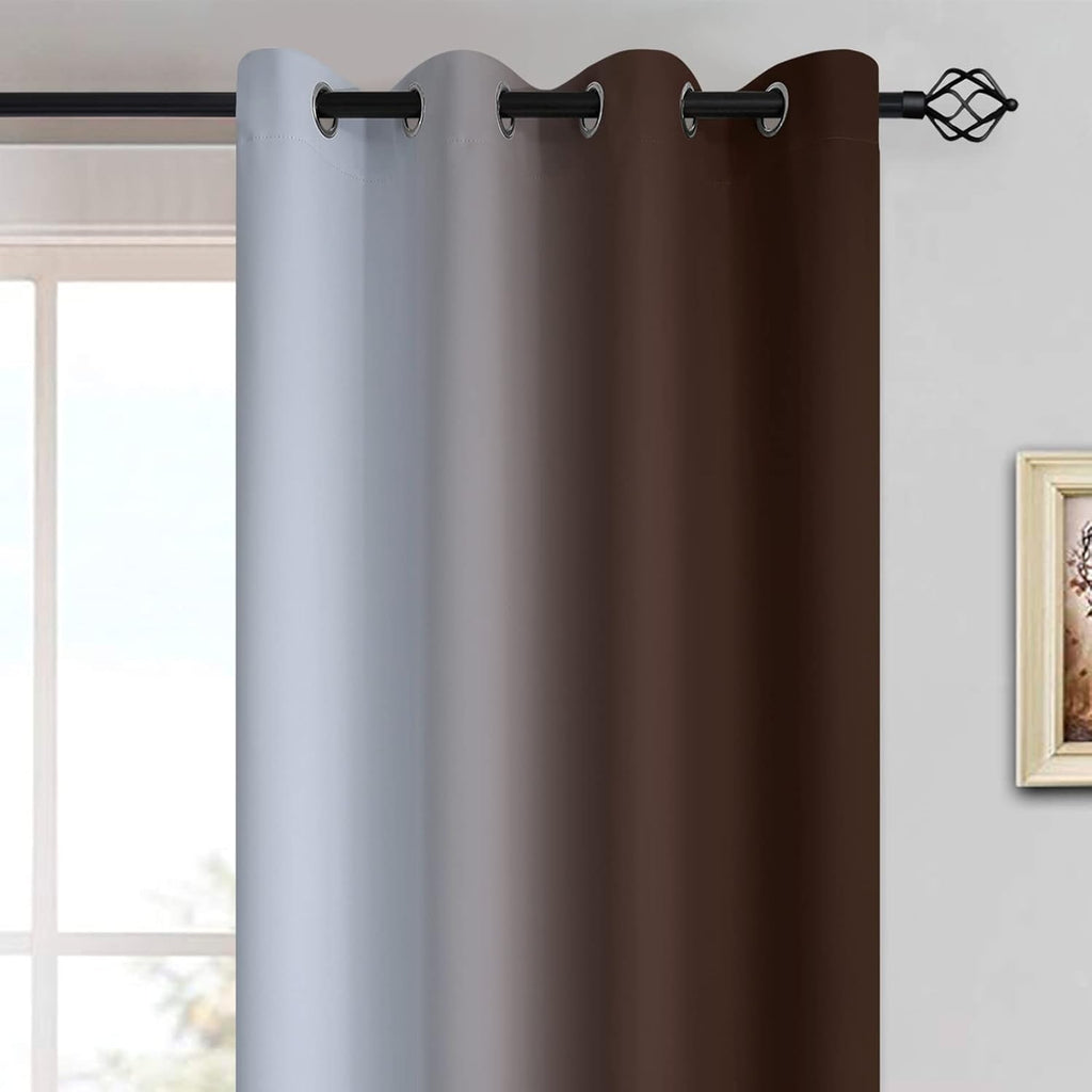 Yakamok 84 Inch Length Thermal Insulated Gradient Color Ombre Curtains with Grommet, Room Darkening Window Drapes for Bedroom (Brown and Gr…