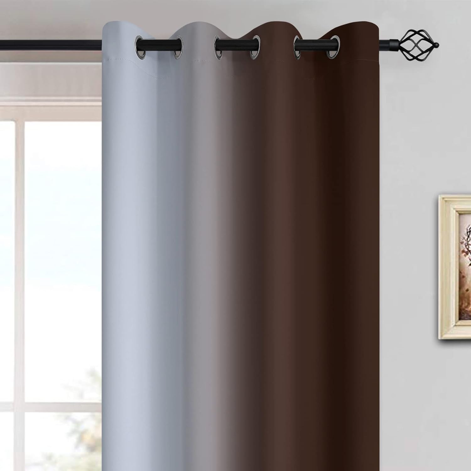 Yakamok 84 Inch Length Thermal Insulated Gradient Color Ombre Curtains with Grommet, Room Darkening Window Drapes for Bedroom (Brown and Gr…