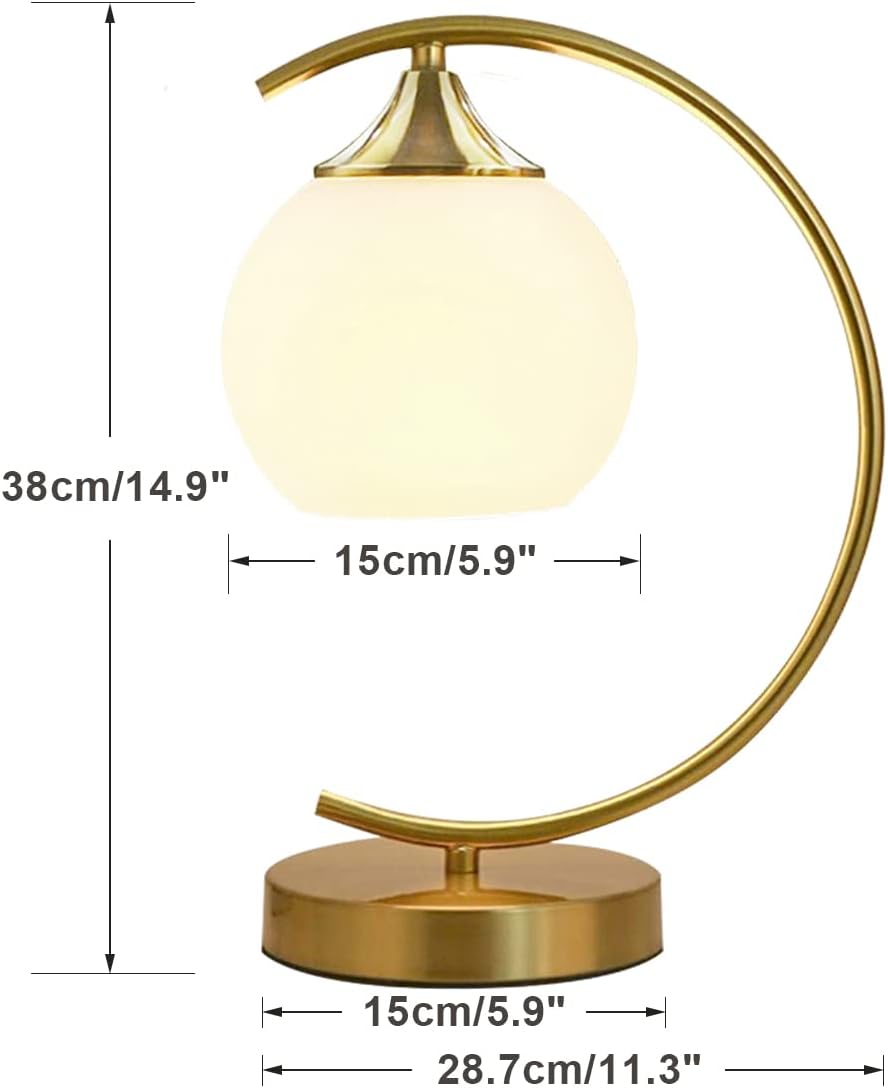 BOKT Modern Globe Table Lamp Mid Century Gold Glass Table Lamp Nordic Simple Design Desk Lamp White Globe Metal Reading Lighting Fixture…
