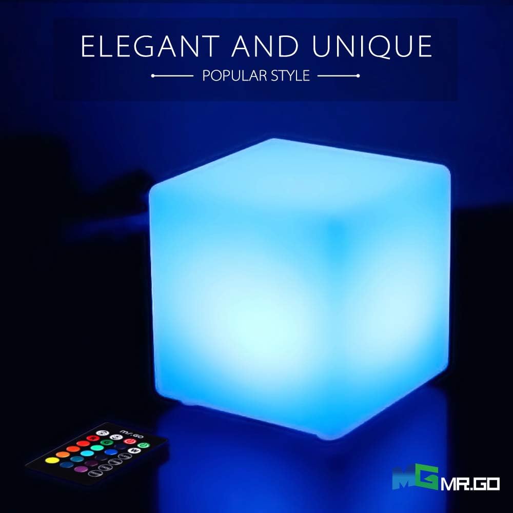 Mr.Go 10-inch Rechargeable LED Cube Light w/Remote, 16 RGB Colors & Dimmable LED Cube Lamp Night Light Mood Lamp, Ambient Decorative L…