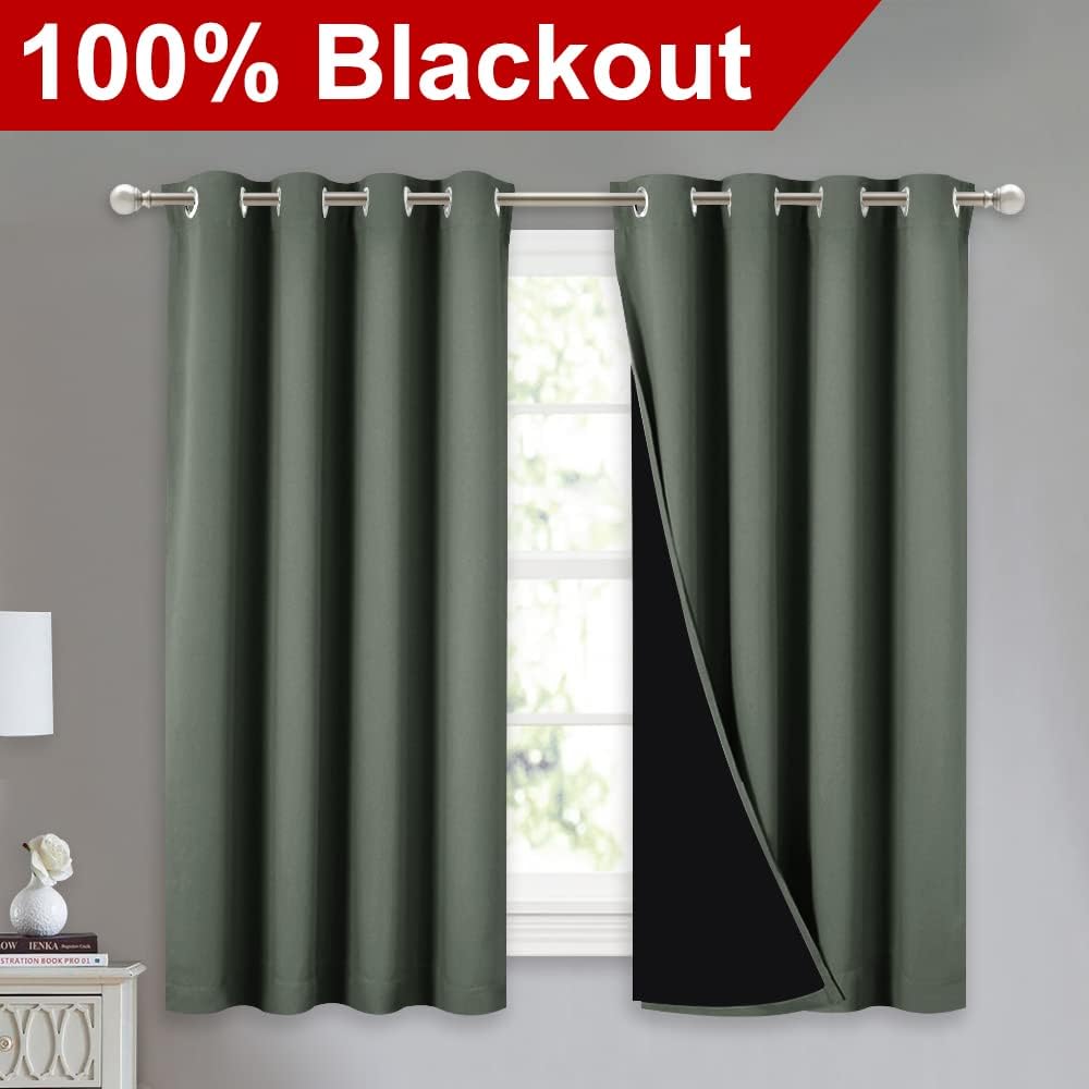 Nicetown 100% Blackout Curtains 54 inches Long, Double-Deck Completely Blackout Window Treatment Thermal Insulated Lined Drapes for Small W…