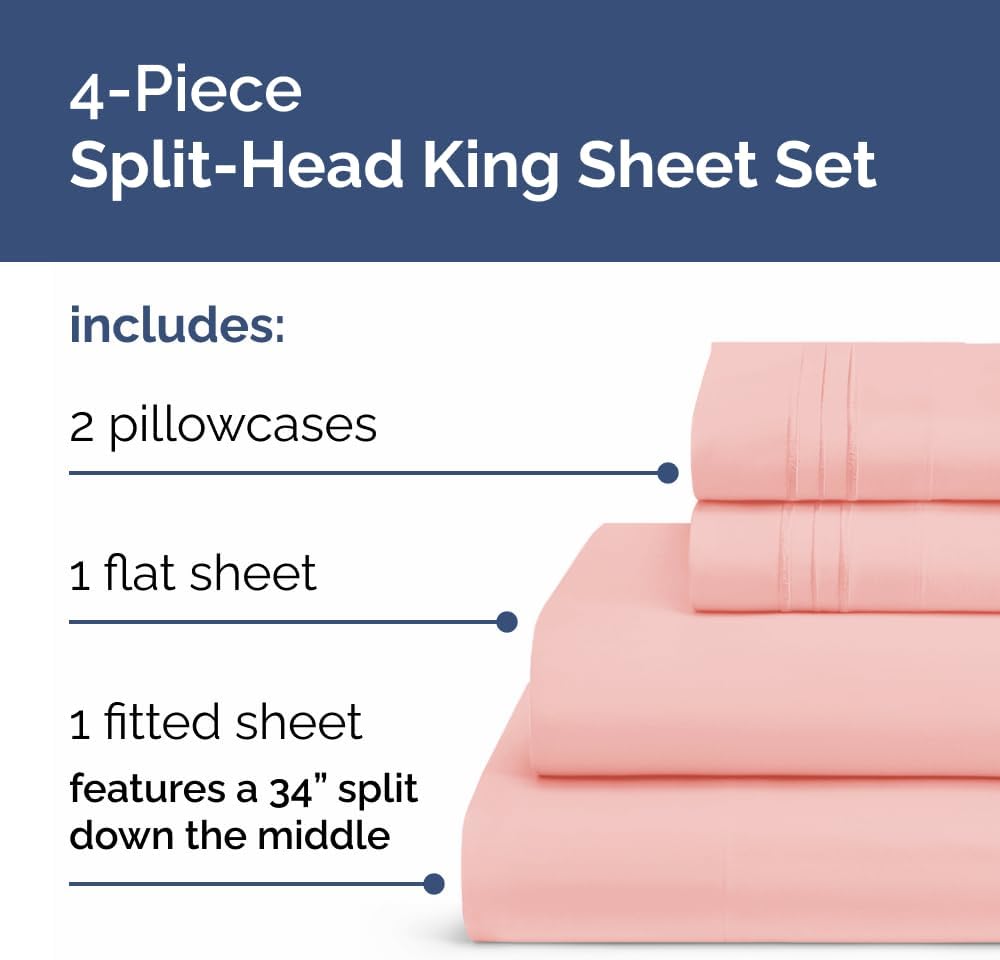 Flex Top Split Head King 4 Piece Sheet Set - Soft, Breathable & Cooling Bed Sheets Set - Hotel Luxury Bedding for Women & Men with Deep…