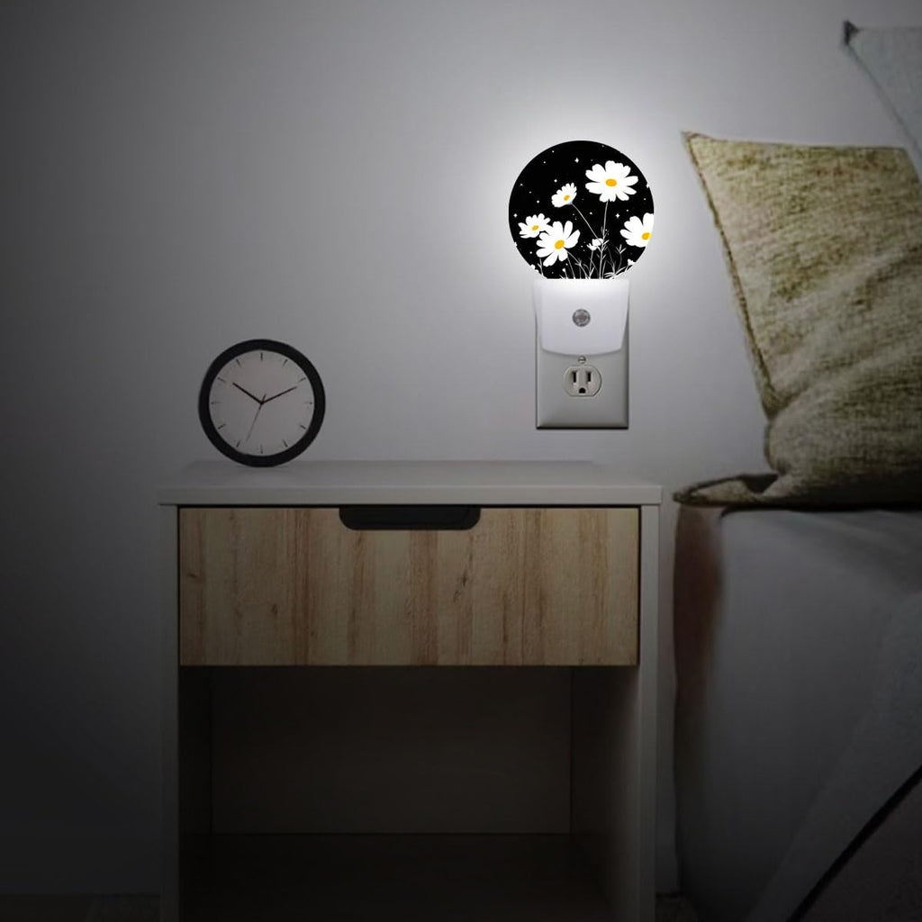 White Daisy Flower Night Light Plug-in Sleep Lamp Led Dusk to Dawn Night Light for Bedroom