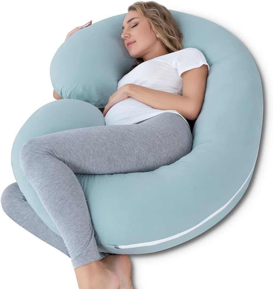 INSEN Pregnancy Pillows for Sleeping, Maternity Pillow with Cooling Cotton Cover, C Shaped for Pregnant Side Sleeping, Green