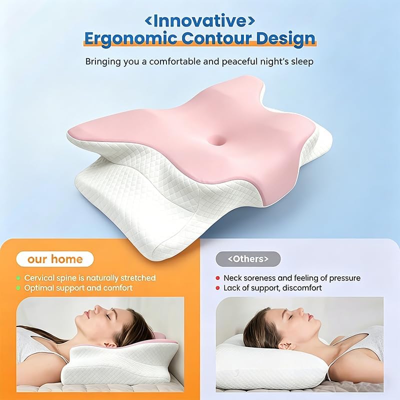 WKEFF Cooling Neck Support Pillow, Adjustable Cervical Memory Foam for, Odorless Ergonomic Orthopedic Bed Pillows for Side Back Sto…