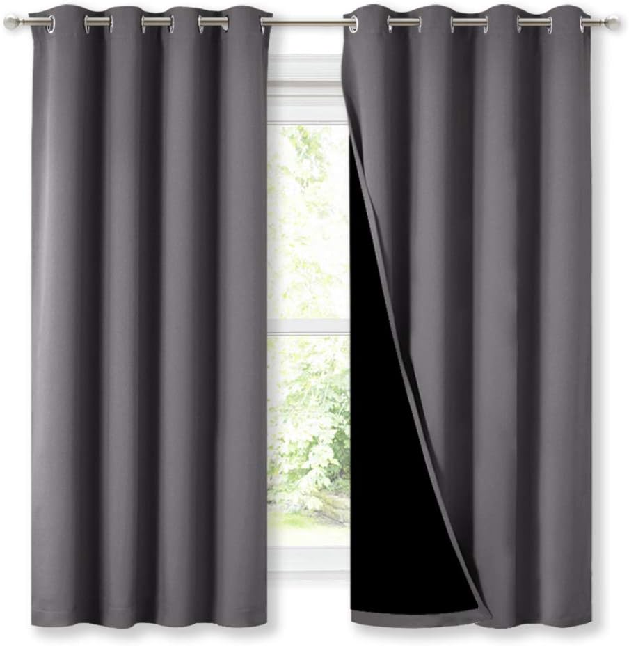 Nicetown 100% Blackout Curtains with Black Liners, Thermal Insulated Full Blackout 2-Layer Lined Drapes, Energy Efficiency Window Draperies…