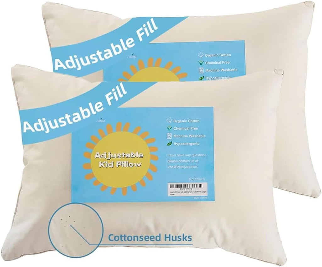 Organic Kids Pillow - 16x22 Toddler Pillow with 100% Organic Cotton Shell, 2 Pack Adjustable Loft Youth Pillow, Machine Washable Organic…