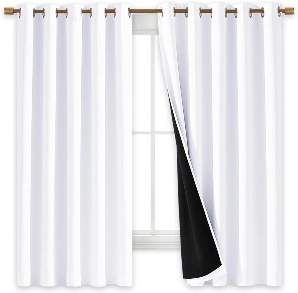 Nicetown White 100% Blackout Lined Curtains, 2 Thick Layers Completely Blackout Window Treatment Thermal Insulated Drapes for Kitchen/Bedro…