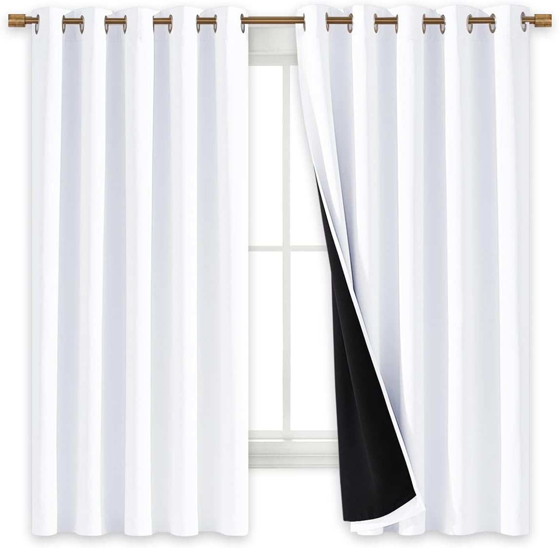 Nicetown White 100% Blackout Lined Curtains, 2 Thick Layers Completely Blackout Window Treatment Thermal Insulated Drapes for Kitchen/Bedro…