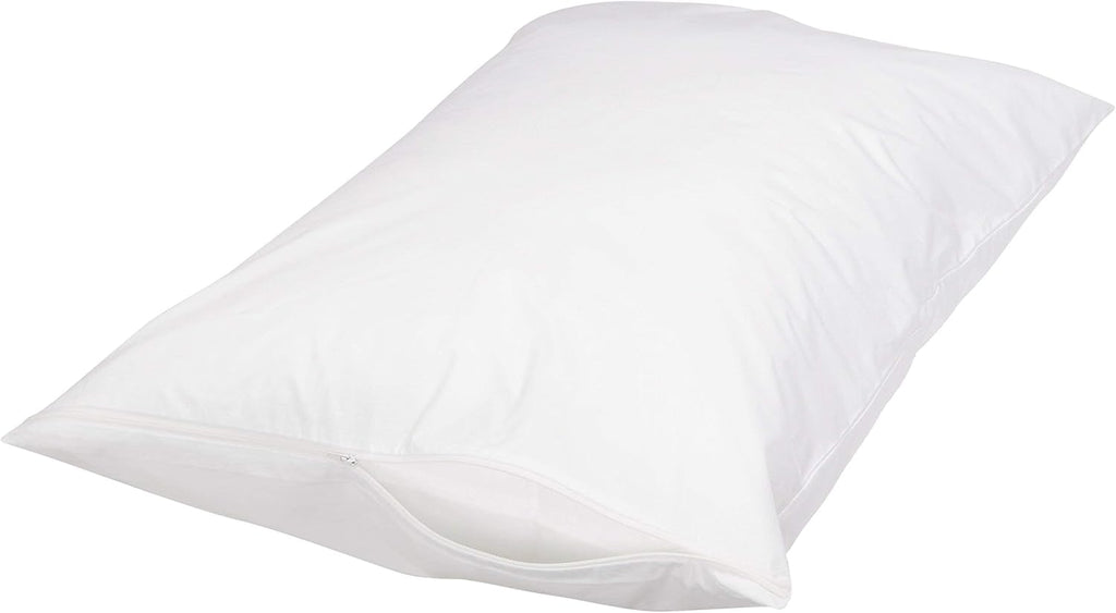 Amazon Basics Queen Pillow Protector with Zipper, 100% Cotton Hypoallergenic, Machine Washable, White, 31 x 21 Inches, Pillows Not…