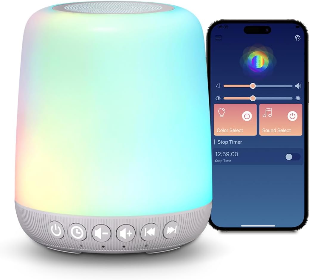 Easysleep White Noise Machine Baby Sound Machine for Sleeping with 12 Night Light Colors 30 Soothing Sounds 4 Timer Portable Sleep…