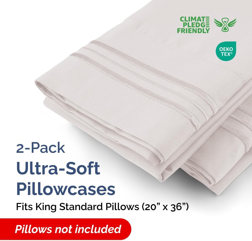 King Standard Pillow Cases Set of 2 - Soft Hotel Quality Pillowcase Covers - Comfy, Cozy & Fade Free - Wrinkle Resistant - Machine…