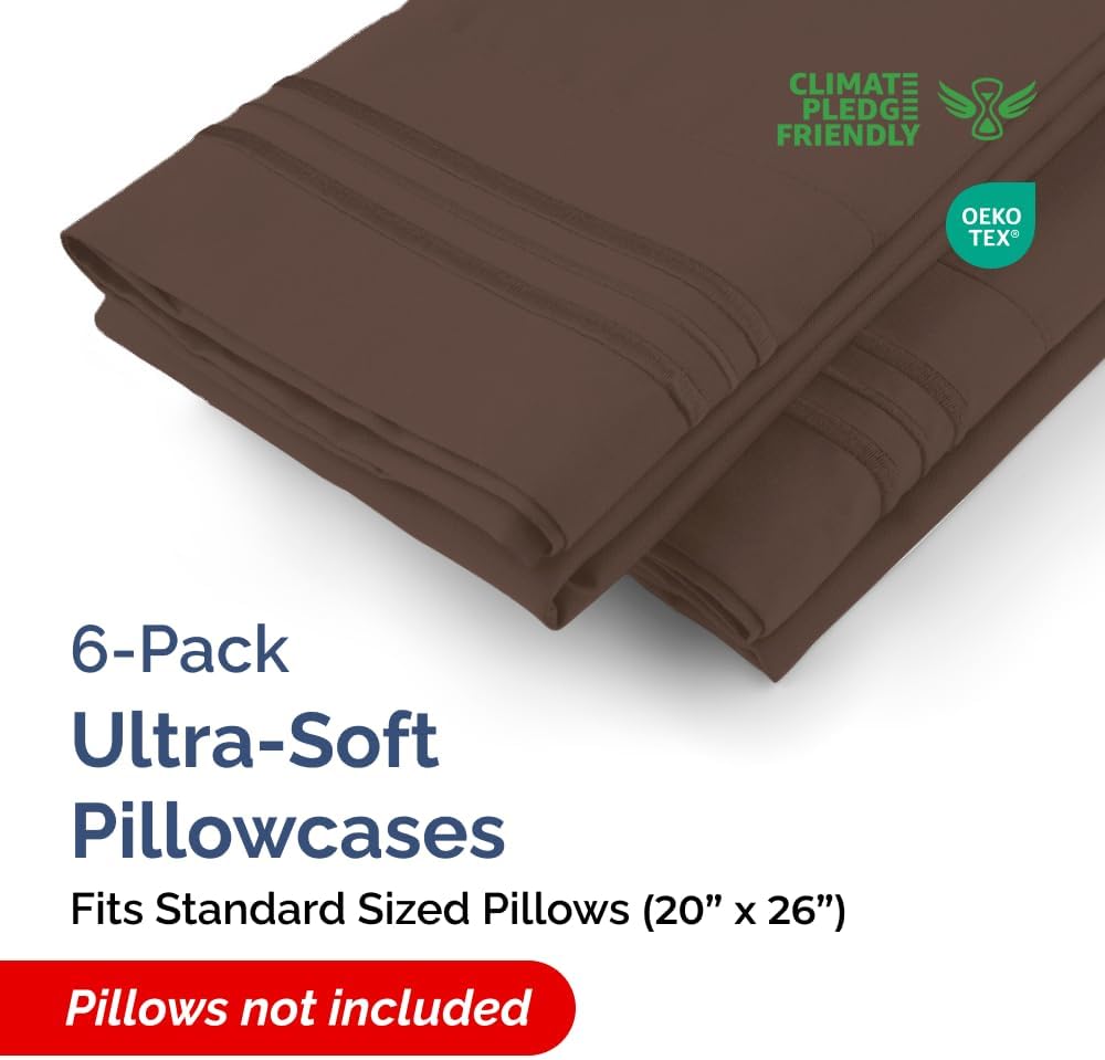Standard Pillow Cases Set of 6 - Ultra Soft Hotel Quality Pillowcase Covers - Comfy, Cozy & Wrinkle Free - Shrink, Stain and Fade…