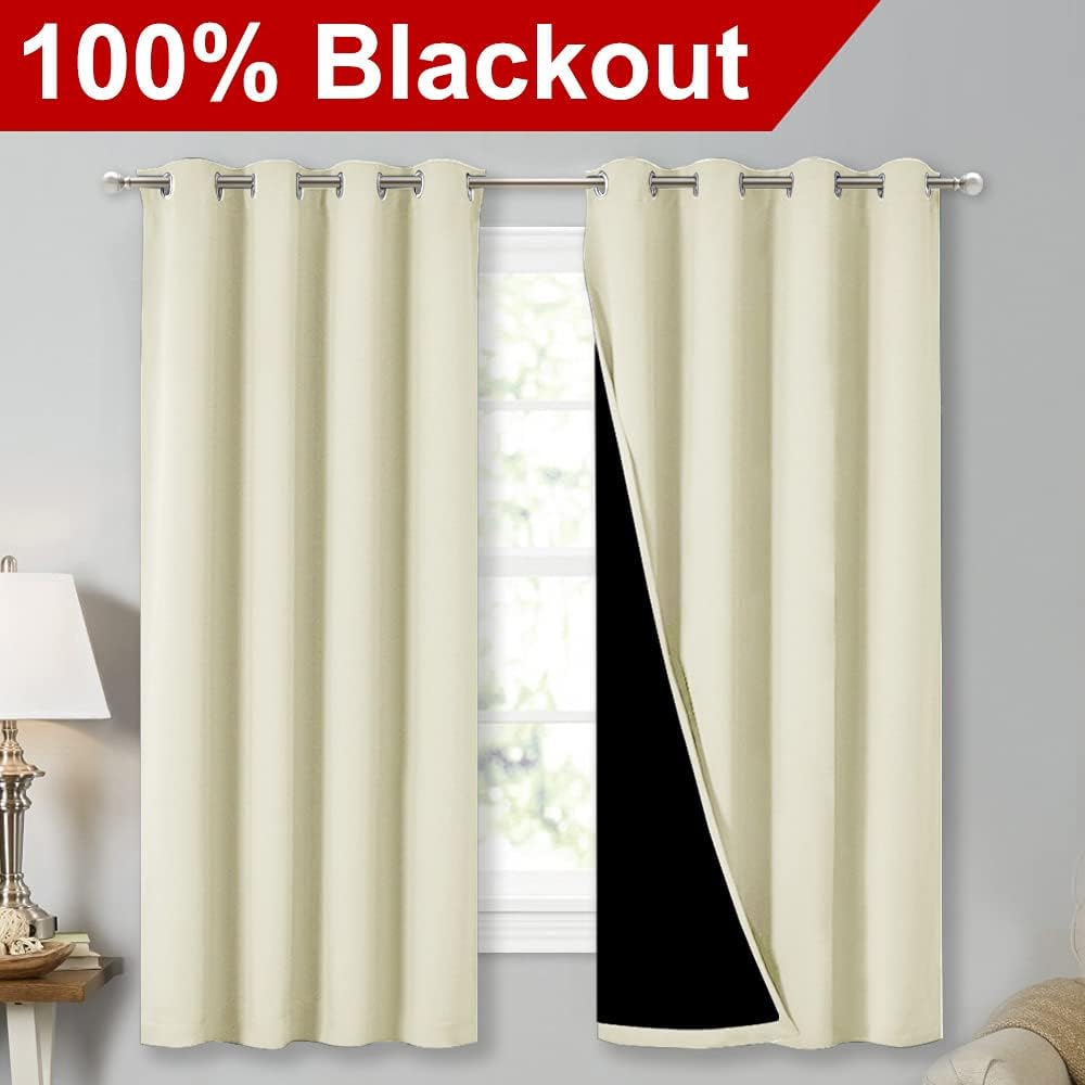 Nicetown 100% Blackout Blinds, Set of 2, 46" x 45", Beige, Laundry Room Decor Window Treatment Curtains for Large Patio Sliding Door, Therm…