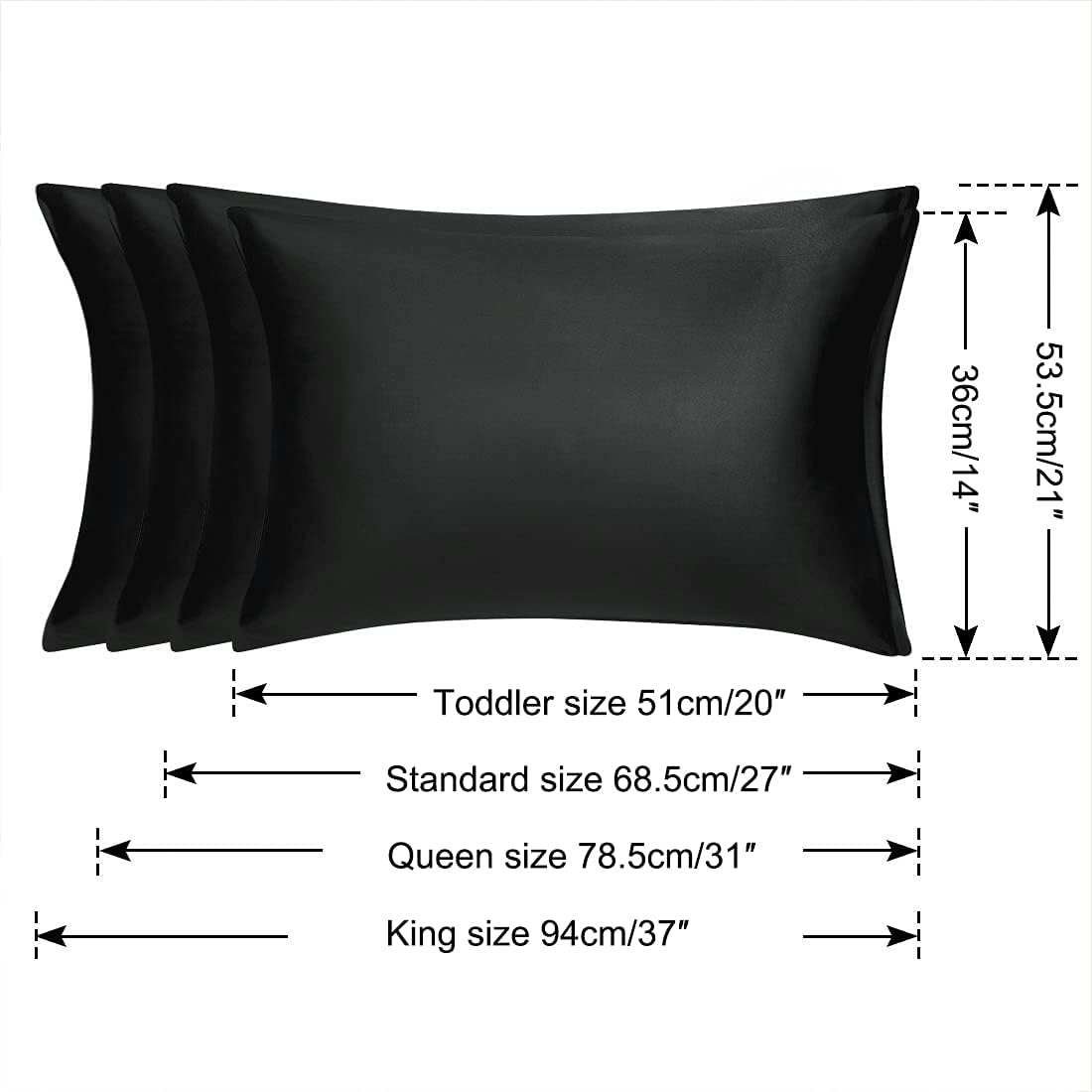 uxcell King Satin Pillowcase with Zipper, Super Soft and Luxury, Silky Pillow Cases Covers Set of 2, 21"x37", Black