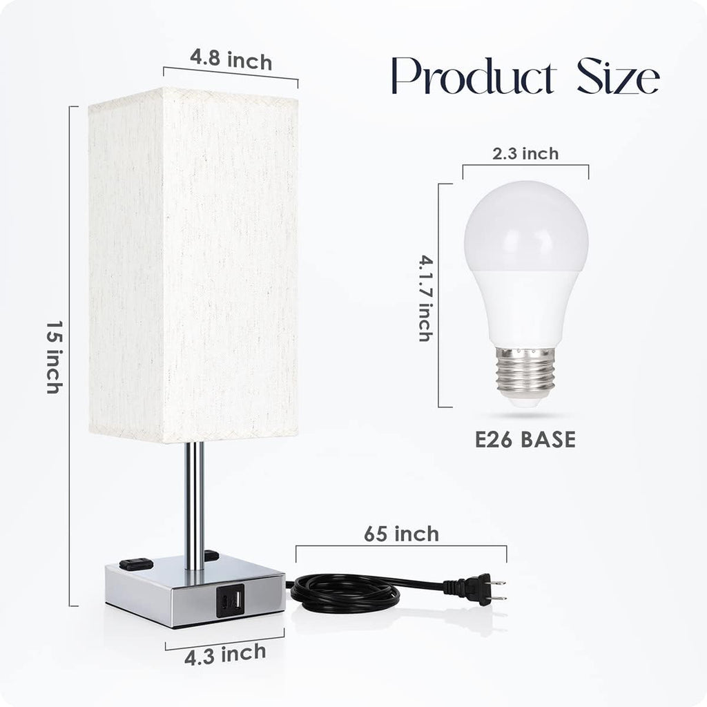 Bedside Lamp with USB Ports - Touch Control Table Lamp for Bedroom with USB C+A Charging Ports & AC Outlets, 3 Way Dimmable Nightstand…