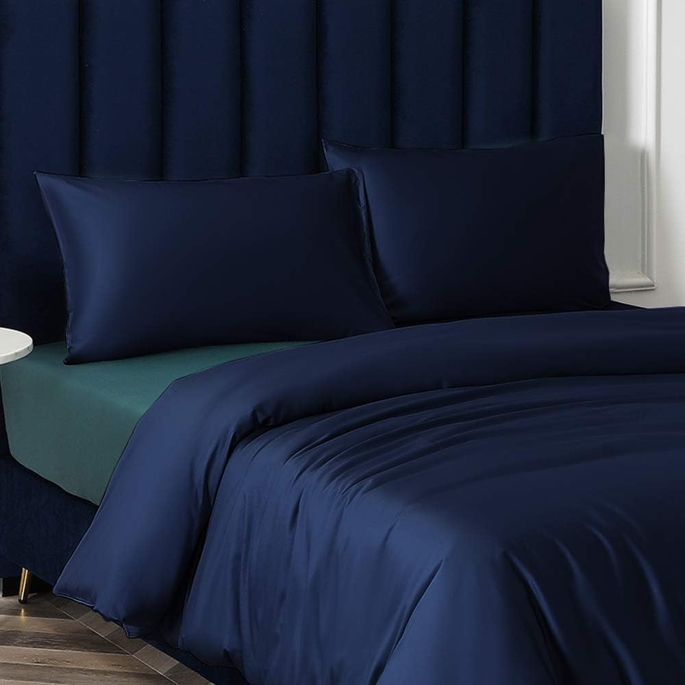 Ntbay Zippered Satin Pillow Cases for Hair and Skin, Luxury Standard Hidden Zipper Pillowcases Set of 2, 20x26 Inches, Navy Blue 26 Inches…