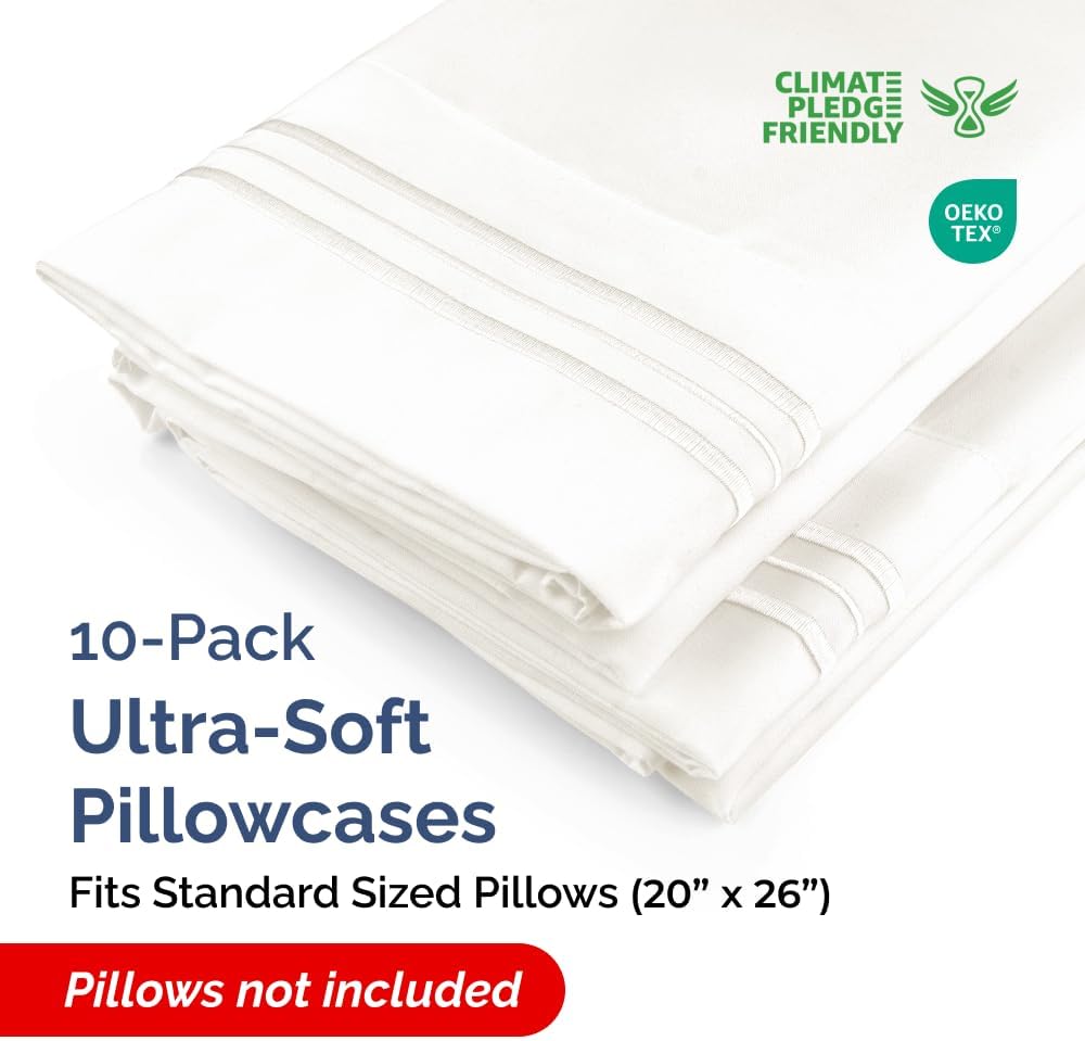 Standard Pillow Cases Set of 10 - Ultra Soft Hotel Quality Pillowcase Covers - Comfy & Wrinkle Free - Shrink, Stain and Fade Resistant…