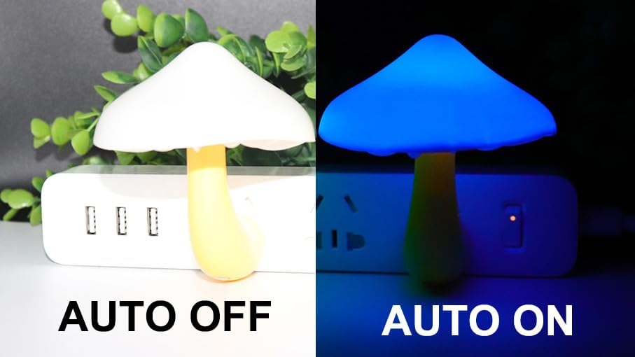 AUSAYE 5Pack LED Sensor Night Light Plug in Lamp Blue Cute Mushroom Night Lights for Adults Kids NightLight…