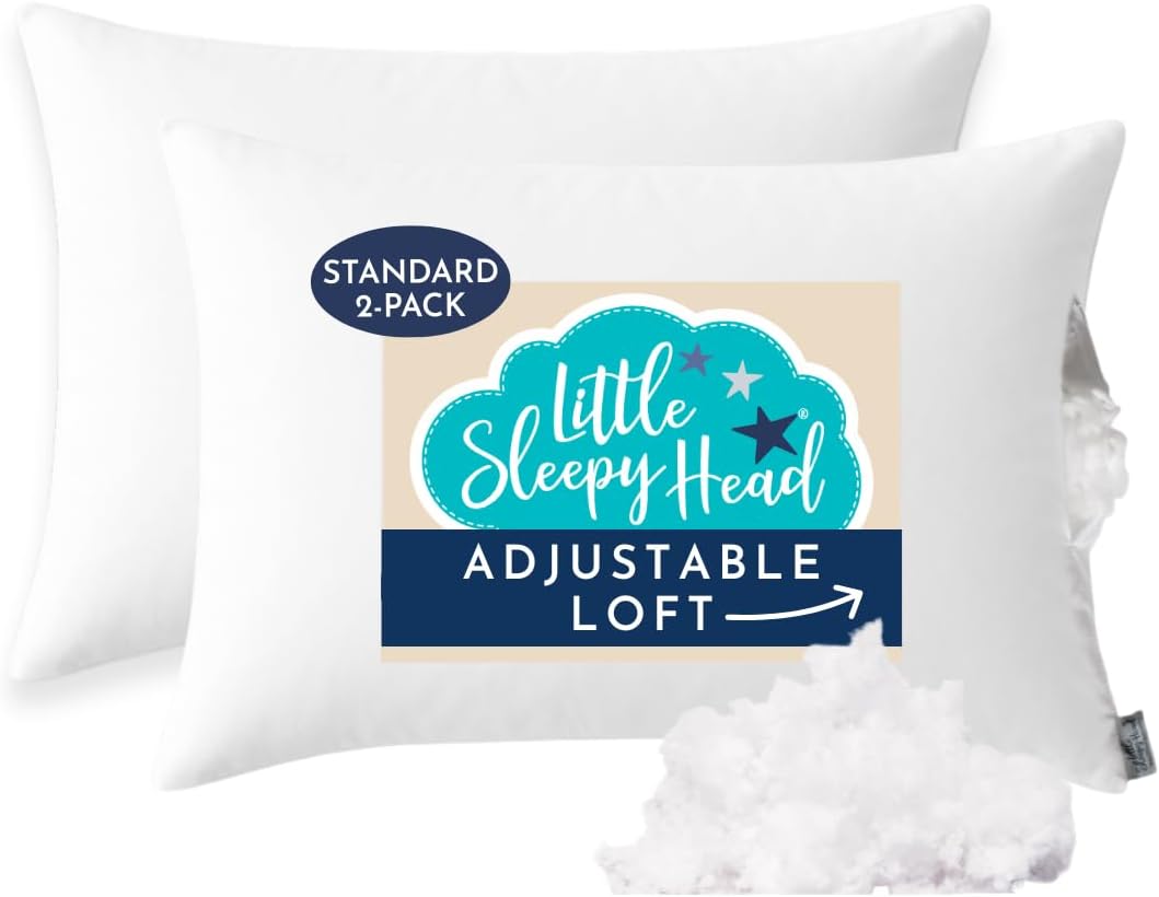 Little Sleepy Head Standard Pillow for Sleeping, Adjustable Loft Bed Pillow with Hypoallergenic Down-Like Fill, Hotel Quality Comfort…