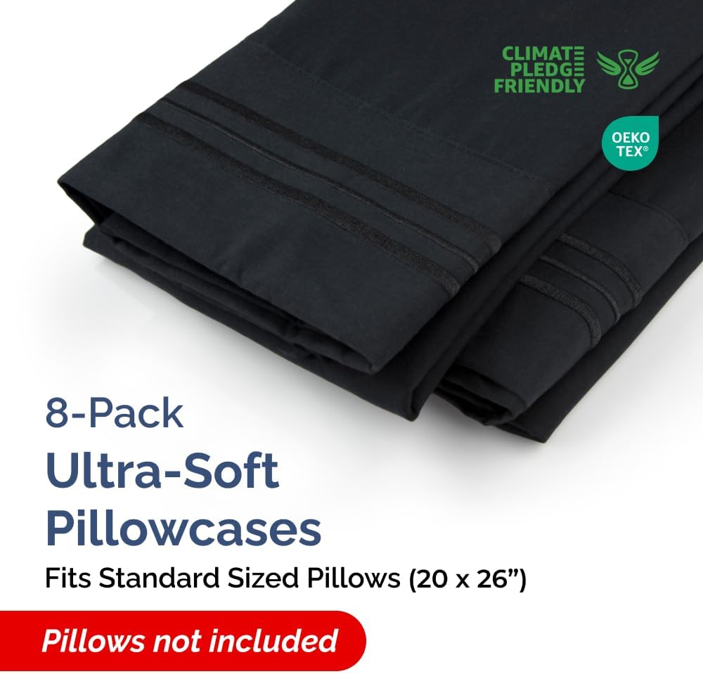 Standard Pillow Cases Set of 8 - Ultra Soft Hotel Quality Pillowcase Covers - Comfy, Cozy & Wrinkle Free - Shrink, Stain and Fade…