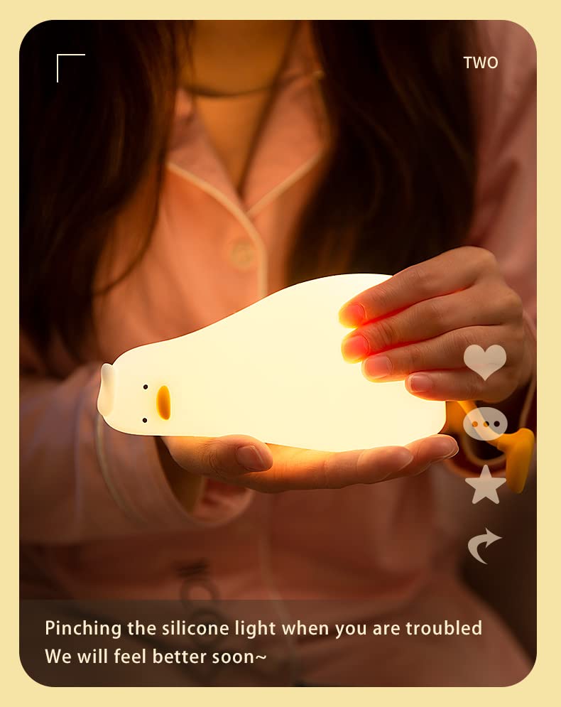 Atsuinightlight ATSUI Duck Night Light, LED Squishy Novelty Animal Night Lamp, Food Grade Silicone, 3 Level Dimmable Rechargeable Nursery N…