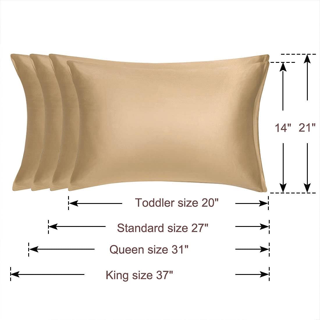 uxcell Queen Satin Pillowcase with Zipper, Super Soft and Luxury, Silky Pillow Cases Covers Set of 2, 21"x31", Gold
