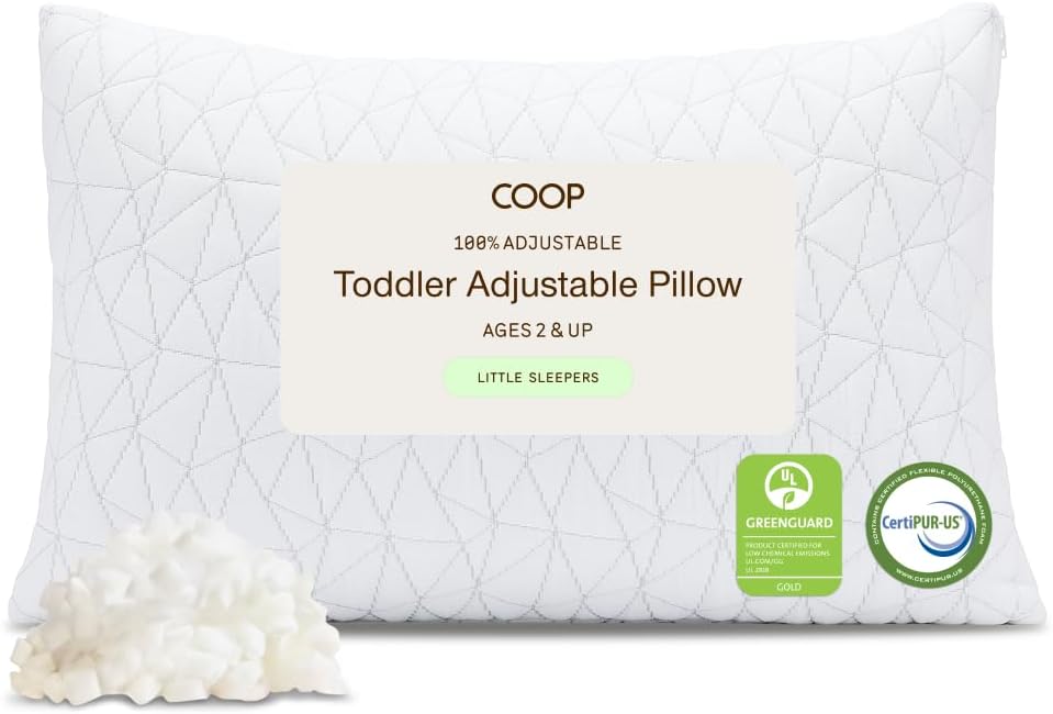 Coop Home Goods Original Toddler Adjustable Pillow, Soft, Breathable, 19" x 13" Washable Mini Bed Pillow for Kids with Premium Memory…