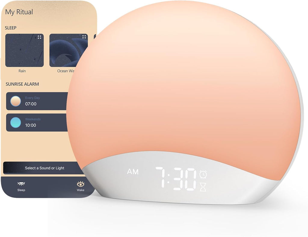 REACHER R7APP Smart Sunrise Alarm Clock with App Control, Custom Wake & Sleep Routines - Multi Sunrise Color, White Noise Sound Machine…