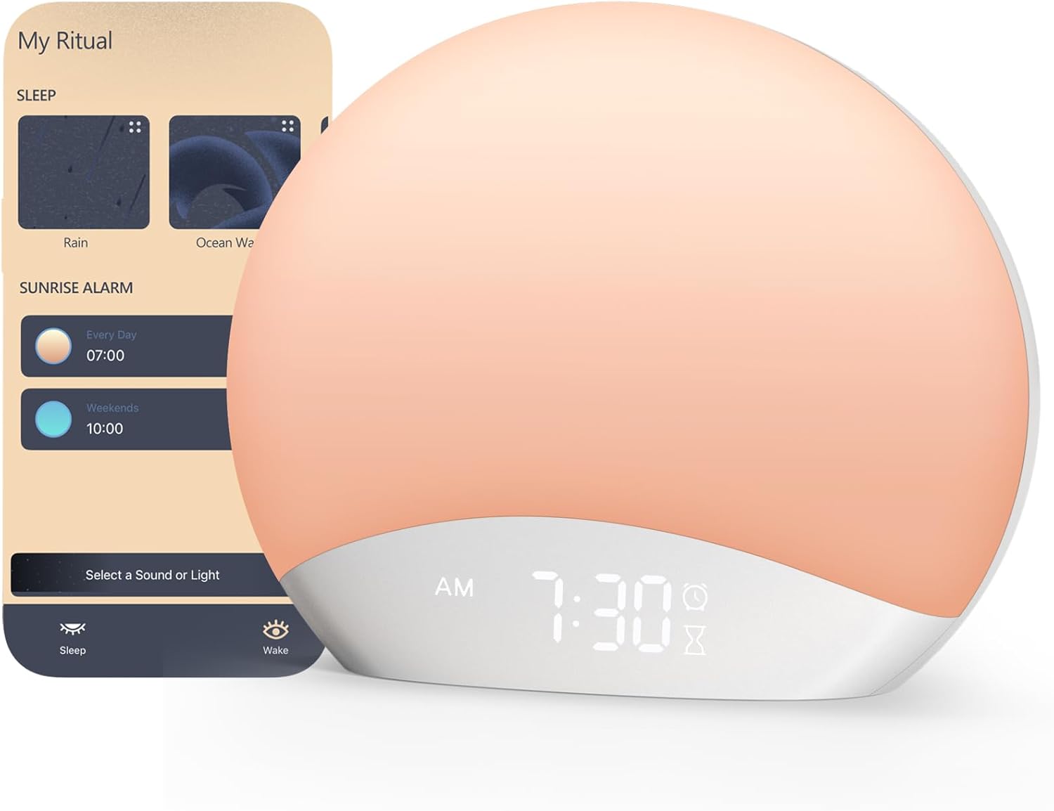 REACHER R7APP Smart Sunrise Alarm Clock with App Control, Custom Wake & Sleep Routines - Multi Sunrise Color, White Noise Sound Machine…