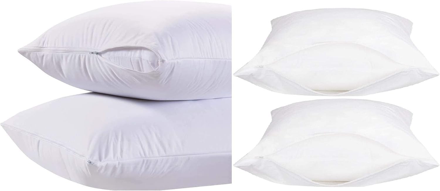 4 Pack Deluxe Zippered Vinyl Pillow Covers - Waterproof Protectors for Longer Lasting Pillows. Standard Size 20"x29". Ideal for Home…