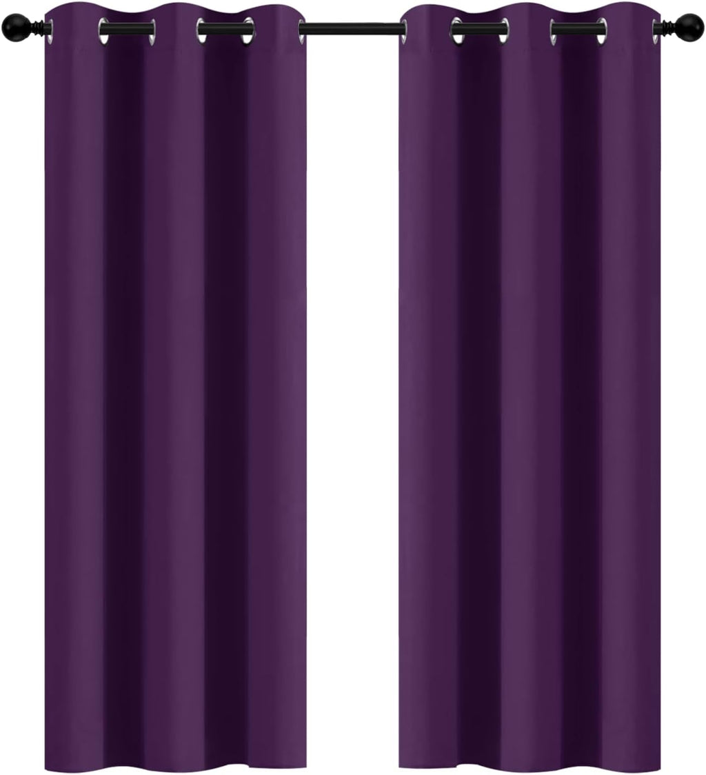 Yakamok Purple Blackout Curtains Room Darkening Thermal Insulated Grommet top Window Curtains for Living Room, 42 x 72 Inch, One Pair