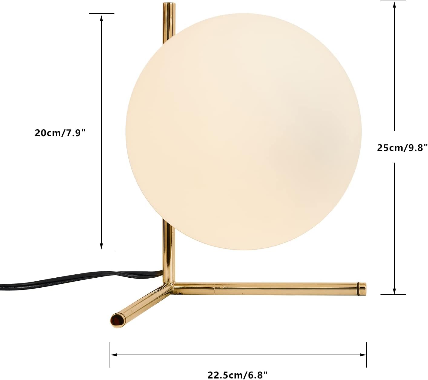 BOKT Mid Century Modern Brass Table Lamp Contemporary Gold Glass Globe Desk Lamp Vintage Bedroom Bedside Reading Lamp Golden Metal…