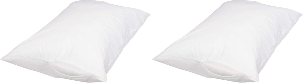Amazon Basics Queen Pillow Protector with Zipper, 100% Cotton Hypoallergenic, Machine Washable, White, 31 x 21 Inches, Pillows Not…