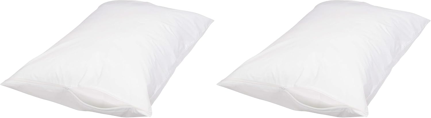 Amazon Basics Queen Pillow Protector with Zipper, 100% Cotton Hypoallergenic, Machine Washable, White, 31 x 21 Inches, Pillows Not…