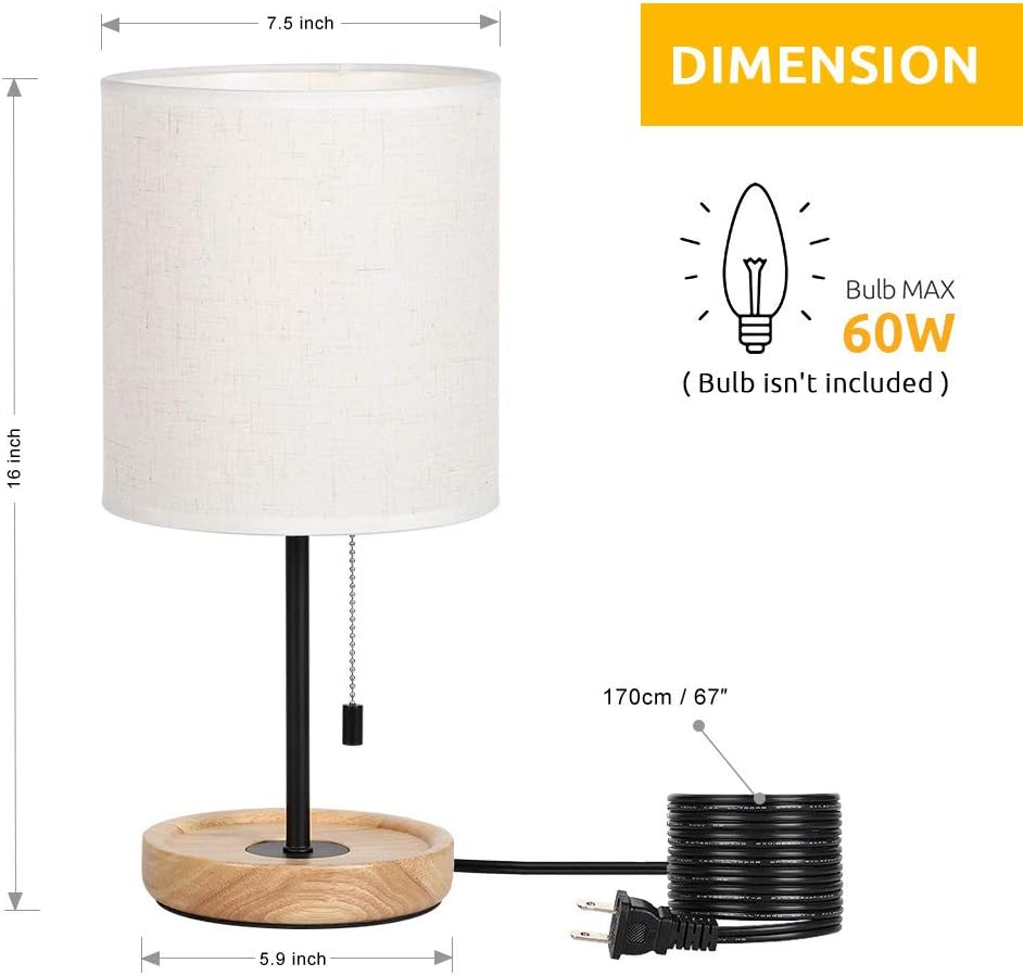 HAITRAL Bedside Table Lamp - Modern Nightstand Lamp with Linen Fabric Shade Wooden Desk Lamps for Bedrooms, Office, College Dorm, Dinning…