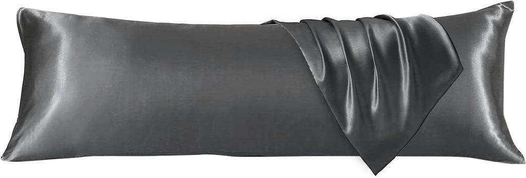 Huxmeyson Body Pillow with Satin Pillowcase, Body Pillow for Adults, Removable Cover, Grey (20"x54") Grey