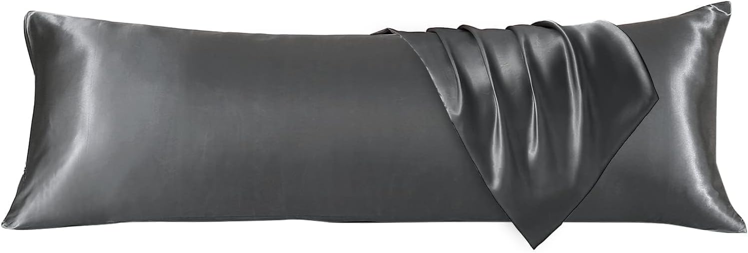 Huxmeyson Body Pillow with Satin Pillowcase, Body Pillow for Adults, Removable Cover, Grey (20"x54") Grey
