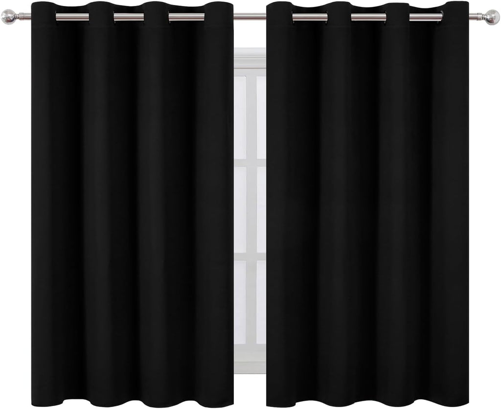 Lemomo Blackout Curtains 66 x 54 Inch Long Black Curtains Set of 2 Panels Room Darkening Curtains for Bedroom and Living Room 54 Inch Black