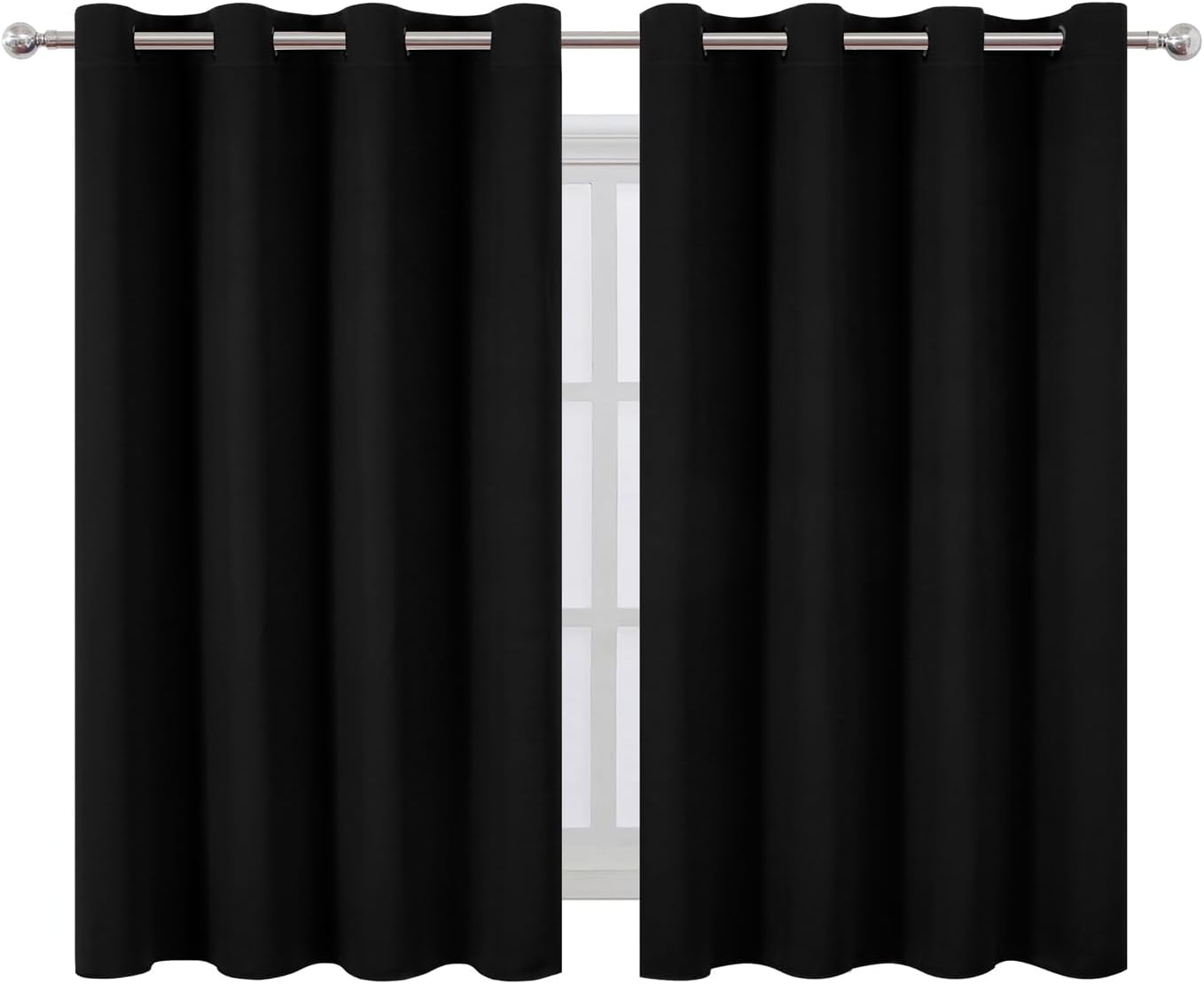 Lemomo Blackout Curtains 66 x 54 Inch Long Black Curtains Set of 2 Panels Room Darkening Curtains for Bedroom and Living Room 54 Inch Black