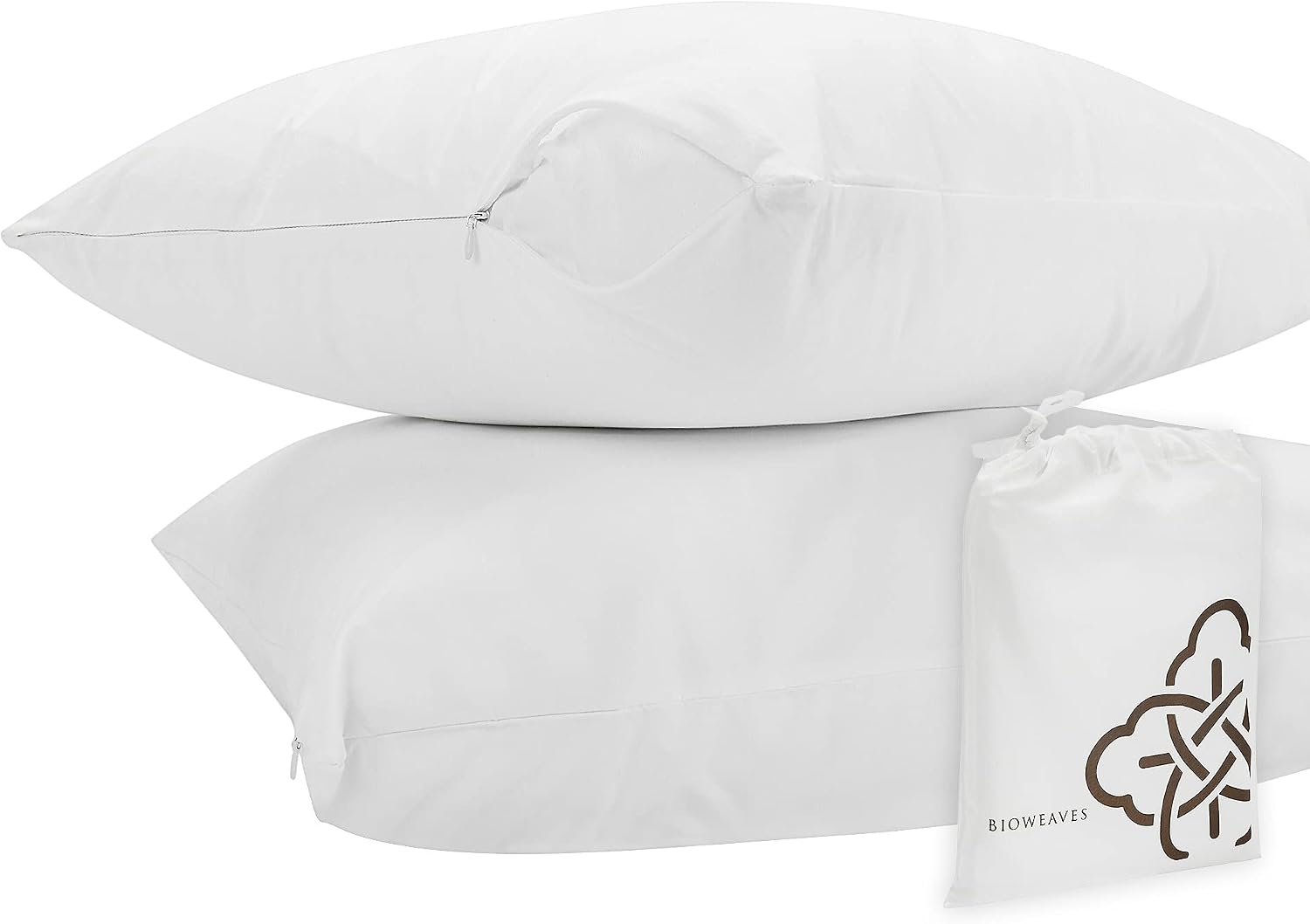 Bioweaves 100% Organic Cotton Breathable Pillow Protectors GOTS Certified with Zipped Closure – Standard, 20 x 26 inches, 2-Pack